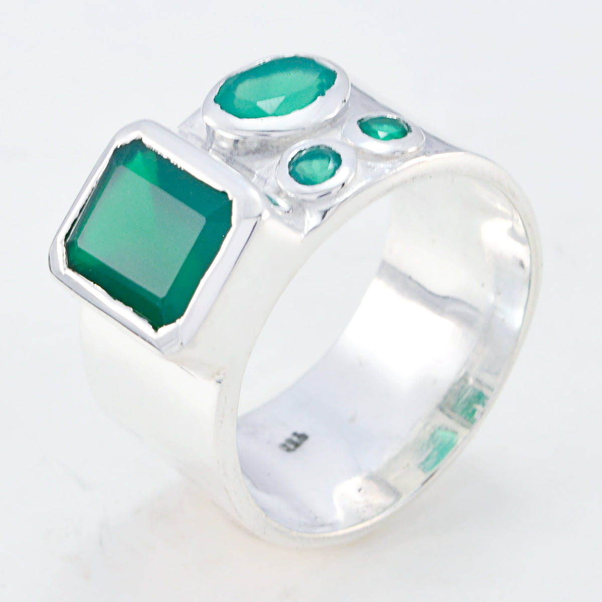 Riyo Nubile Gemstone Green Onyx Solid Silver Rings Jewelry Designs