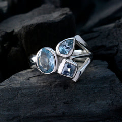 Riyo Pleasing Gemstones Blue Topaz Solid Silver Ring Junk Jewelry