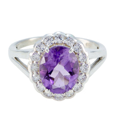 Riyo Presentable Gemstones Amethyst 925 Silver Rings Flower Jewelry