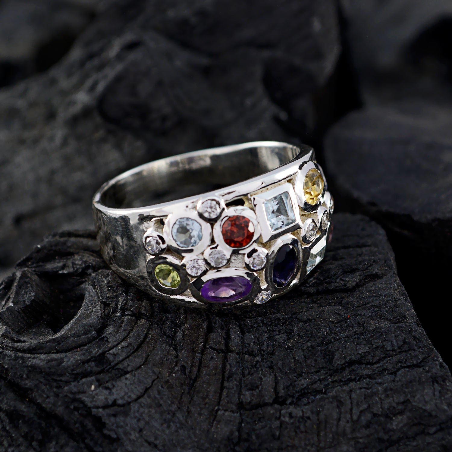 Riyo Ravishing Gem Multi Stone Silver Ring Best Online Jewelry Store