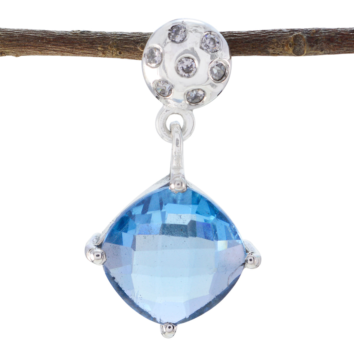 Riyo Real Gemstones Cushion checker Blue Blue Topaz 925 Silver Pendant gift for easter Sunday