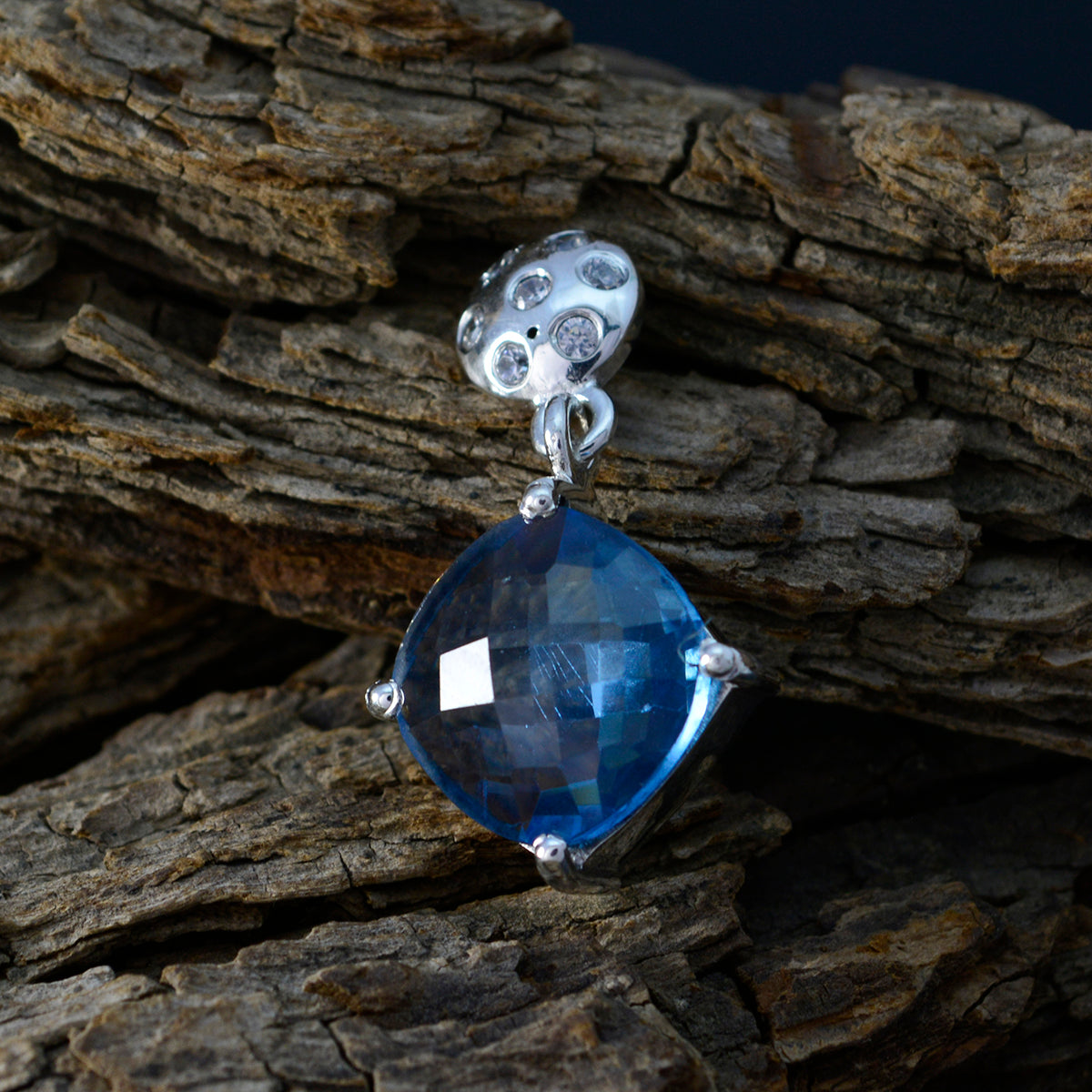 Riyo Real Gemstones Cushion checker Blue Blue Topaz 925 Silver Pendant gift for easter Sunday