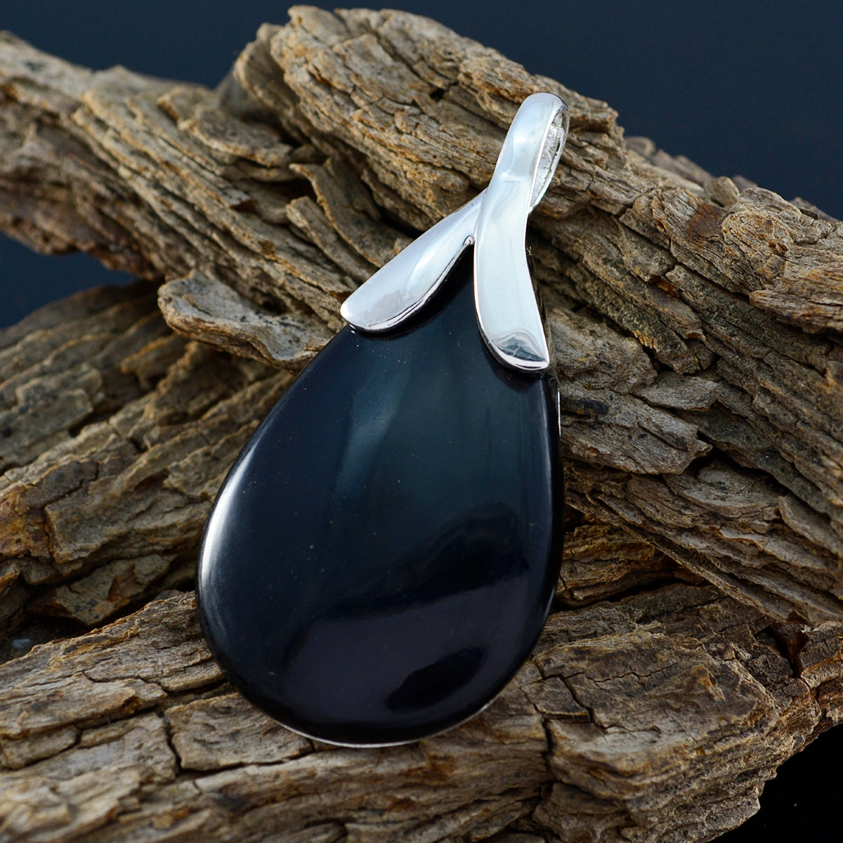 Riyo Real Gemstones Fancy Cabochon Black Black Onyx Sterling Silver Pendant good Friday gift