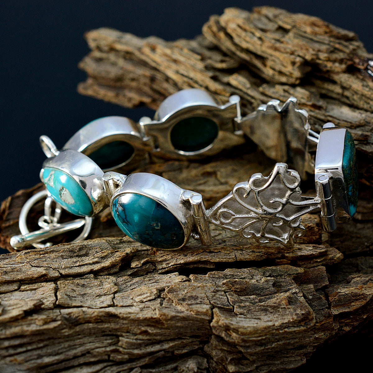 Riyo Real Gemstones Fancy Cabochon Multi Turquoise Silver Bracelets handmade gift
