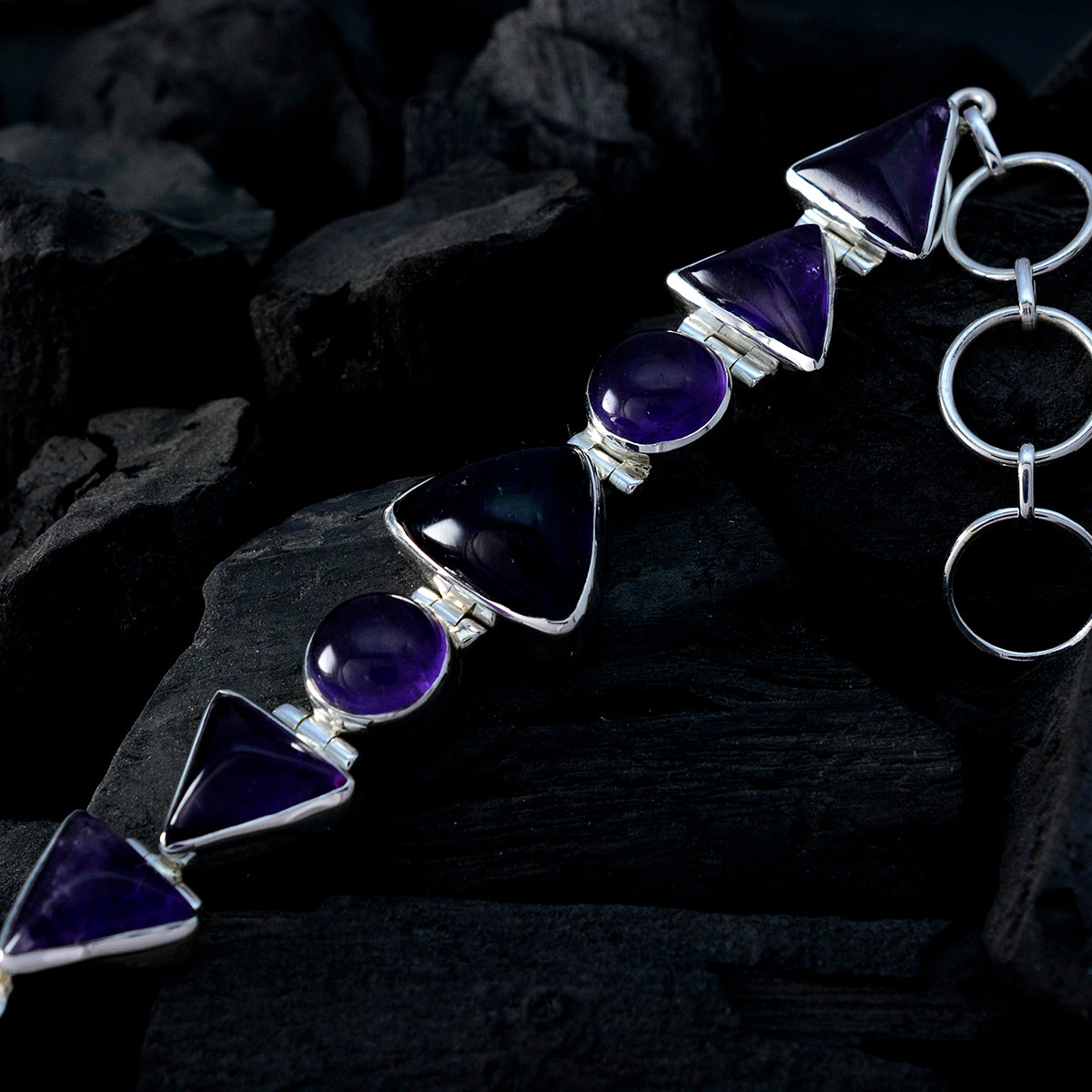 Riyo Real Gemstones Fancy Cabochon Purple Amethyst Silver Bracelet good Friday gift
