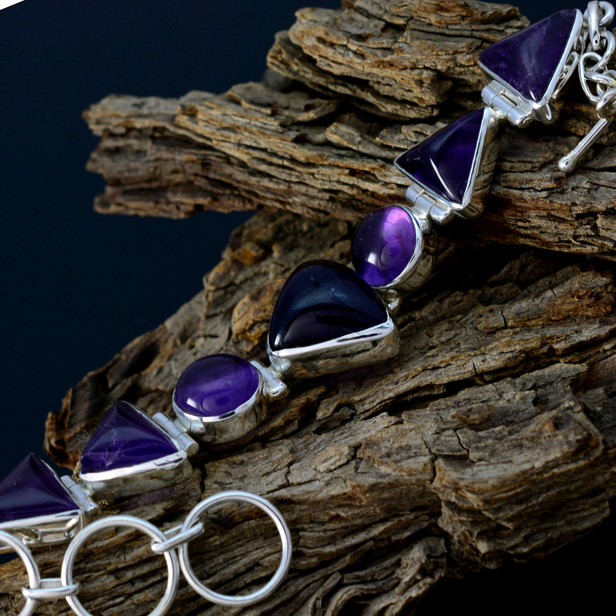 Riyo Real Gemstones Fancy Cabochon Purple Amethyst Silver Bracelet good Friday gift