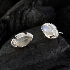 Riyo Real Gemstones Marquise Cabochon White Rainbow Moonstone Silver Earrings thanks giving gift