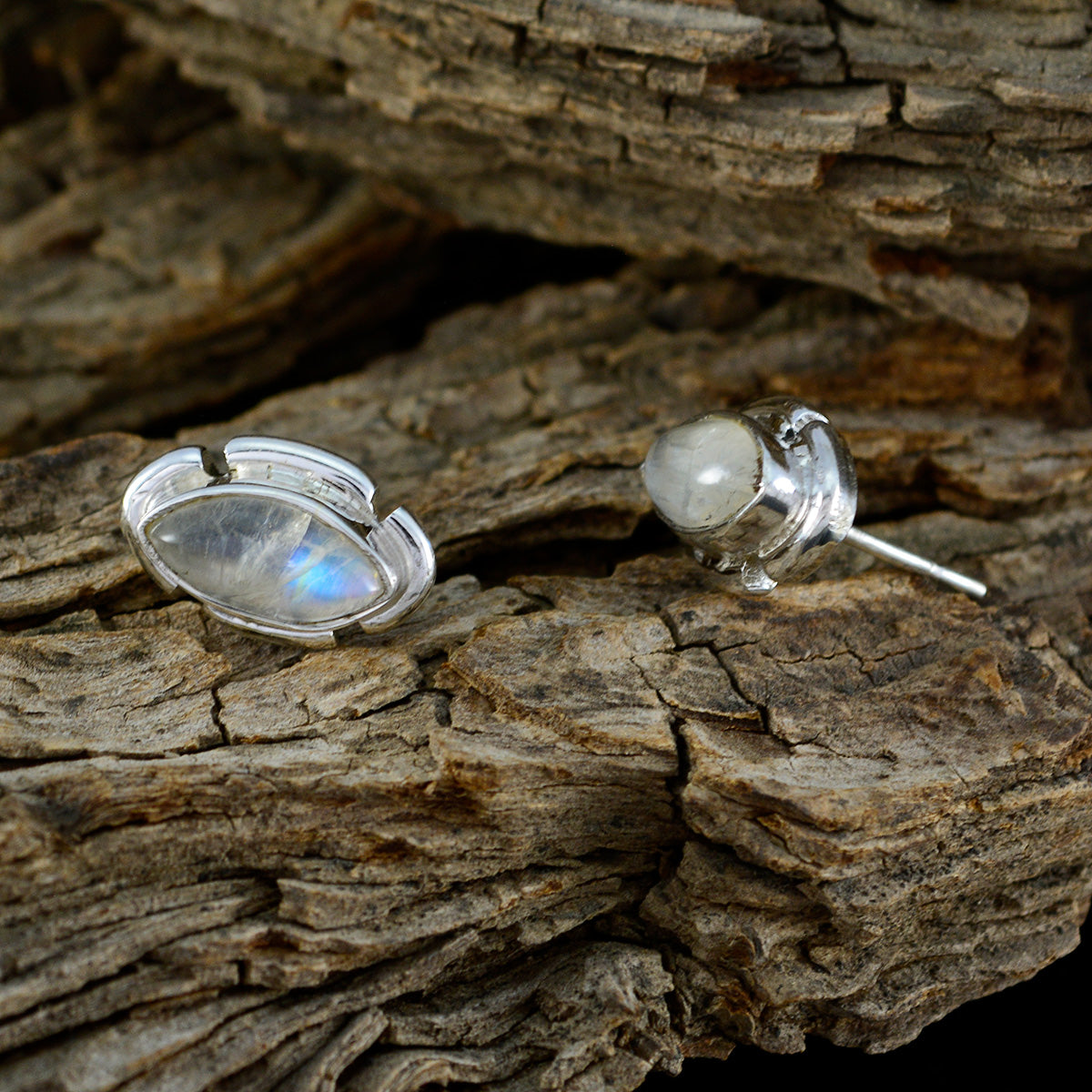 Riyo Real Gemstones Marquise Cabochon White Rainbow Moonstone Silver Earrings thanks giving gift