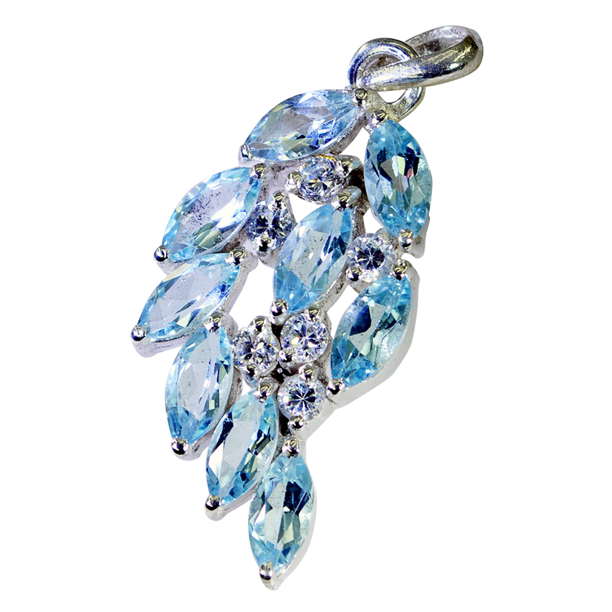 Riyo Real Gemstones Marquise Faceted Blue Blue Topaz 925 Sterling Silver Pendants gift for christmas