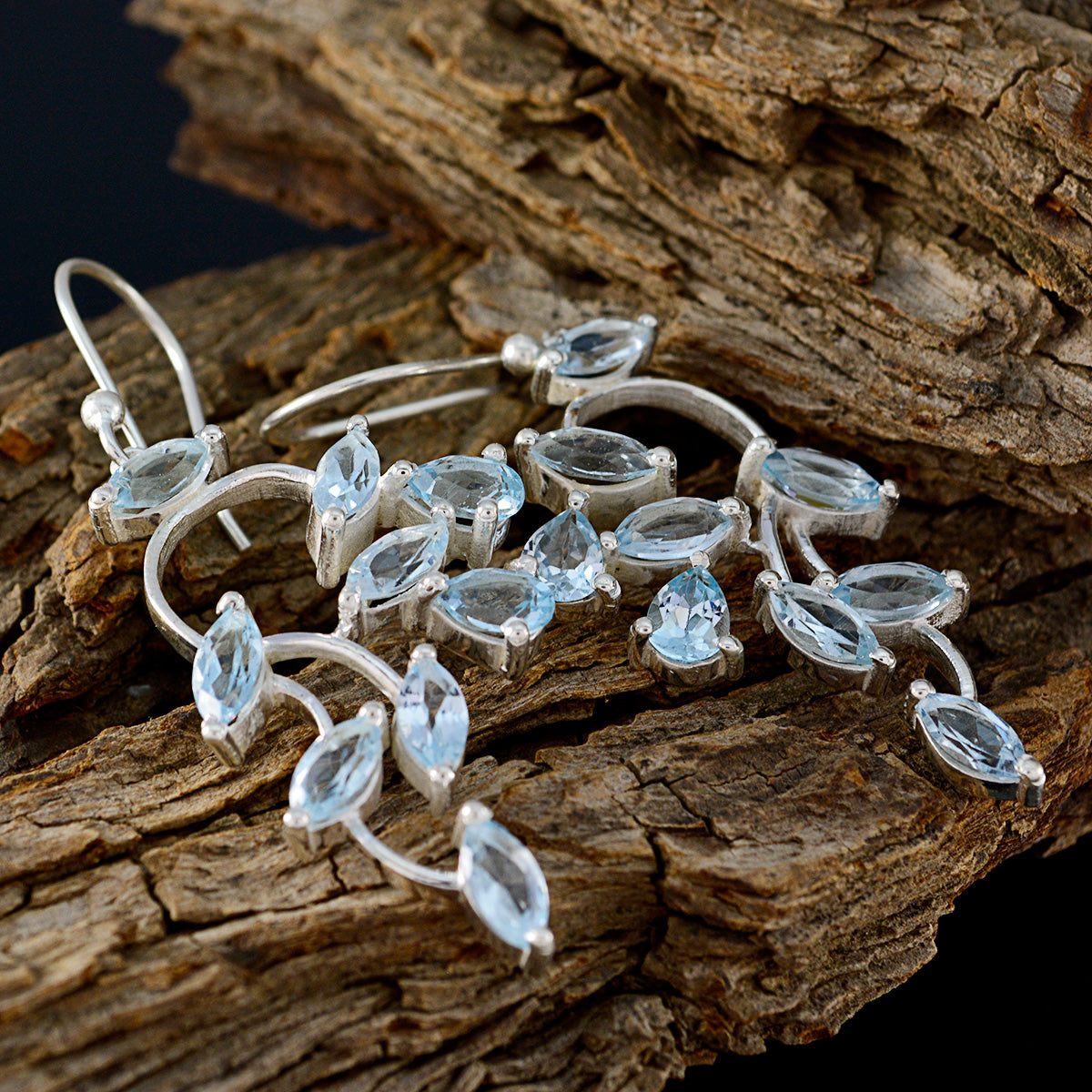 Riyo Real Gemstones Marquise Faceted Blue Topaz Silver Earrings black Friday gift