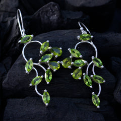 Riyo Real Gemstones Marquise Faceted Green Peridot Silver Earring anniversary gift