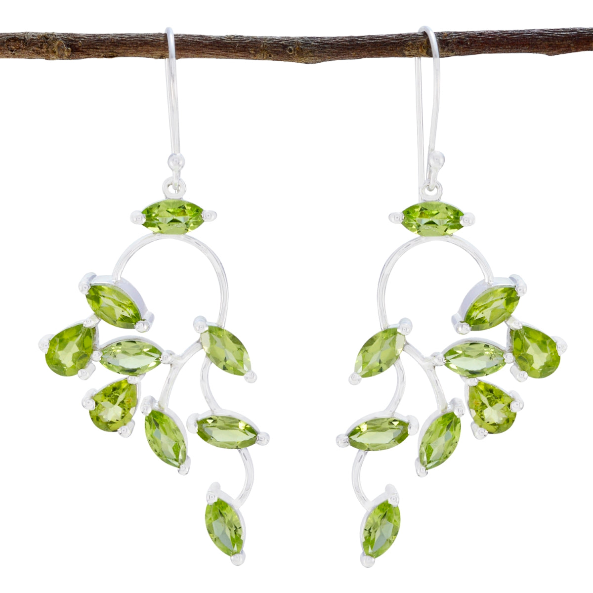 Riyo Real Gemstones Marquise Faceted Green Peridot Silver Earring anniversary gift