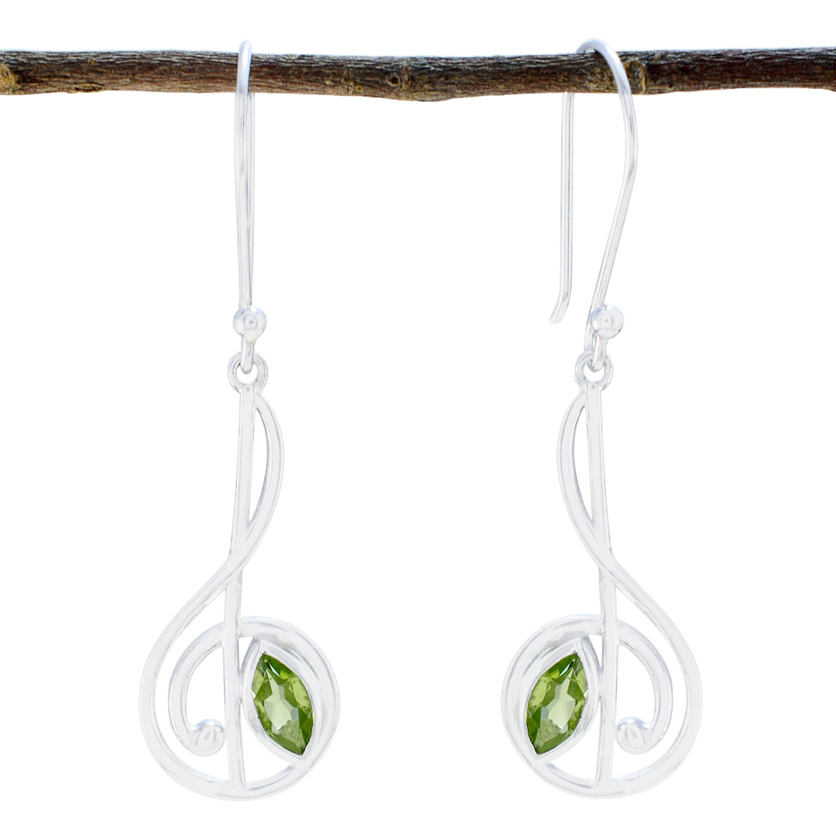 Riyo Real Gemstones Marquise Faceted Green Peridot Silver Earrings gift for mom birthday
