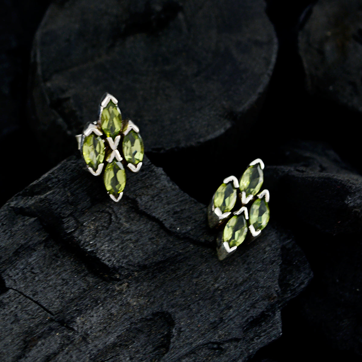 Riyo Real Gemstones Marquise Faceted Green Peridot Silver Earrings gift for valentine's day