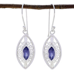 Riyo Real Gemstones Marquise Faceted Nevy Blue Iolite Silver Earring gift for sister