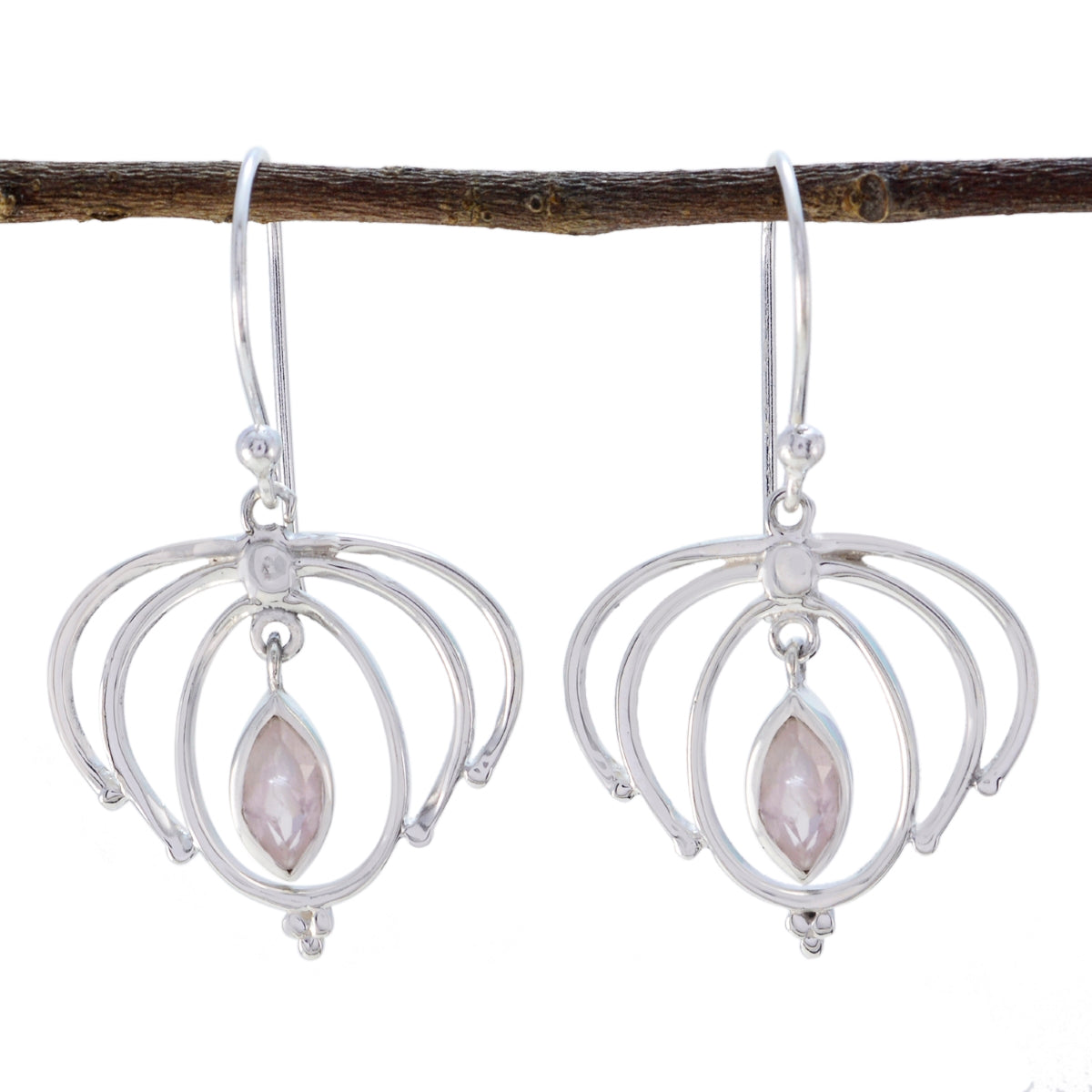 Riyo Real Gemstones Marquise Faceted Pink Rose Quartz Silver Earrings easter Sunday gift