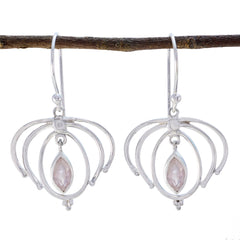 Riyo Real Gemstones Marquise Faceted Pink Rose Quartz Silver Earrings easter Sunday gift