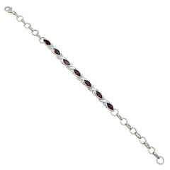 Riyo Real Gemstones Marquise Faceted Red Garnet Silver Bracelet mom gift