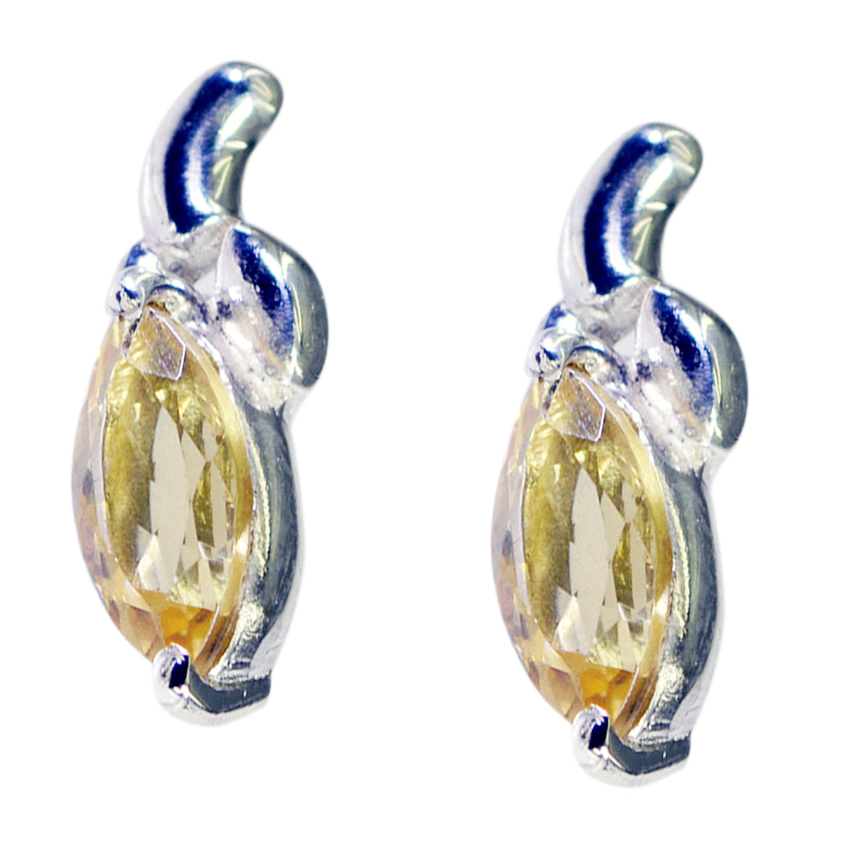 Riyo Real Gemstones Marquise Faceted Yellow Citrine Silver Earring easter Sunday gift