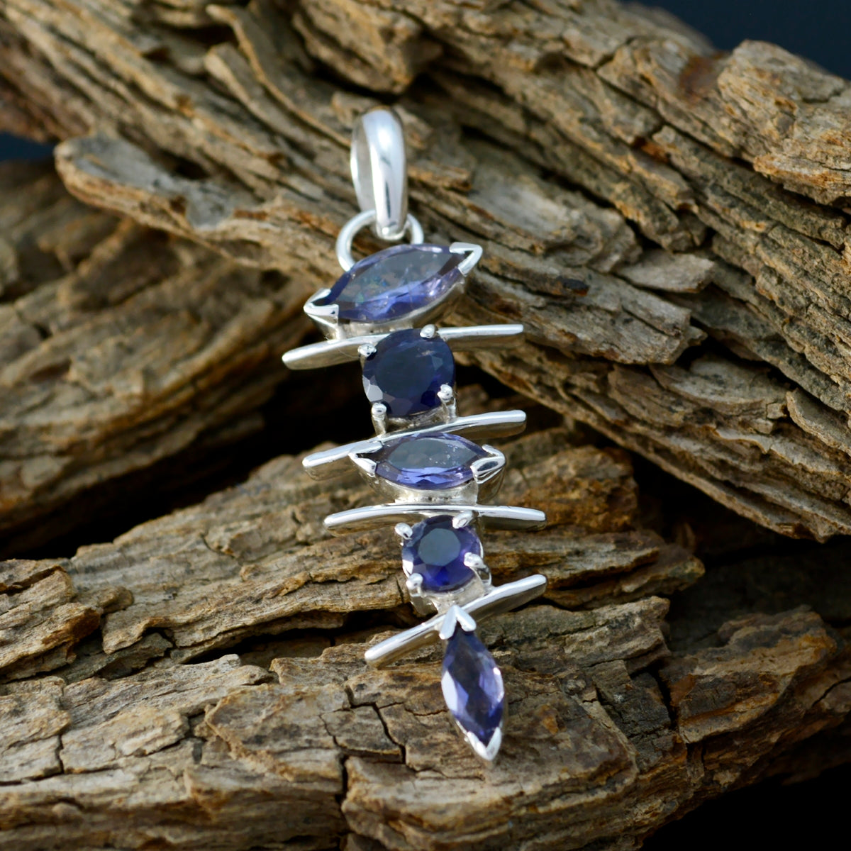 Riyo Real Gemstones Multi Shape Faceted Nevy Blue Iolite 925 Sterling Silver Pendants gift for engagement
