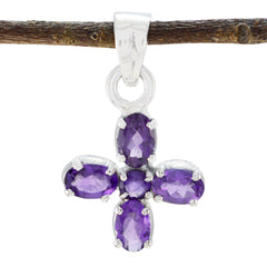 Riyo Real Gemstones Multi Shape Faceted Purple Amethyst Sterling Silver Pendant gift for independence