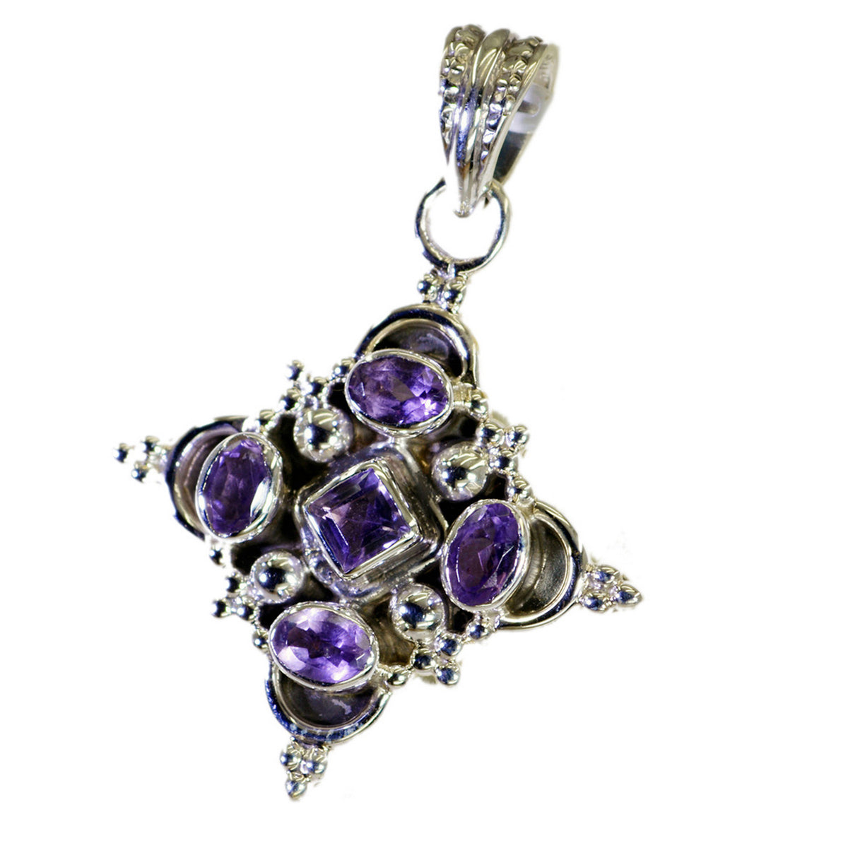 Riyo Real Gemstones Multi Shape Faceted Purple Amethyst Sterling Silver Pendants anniversary gift