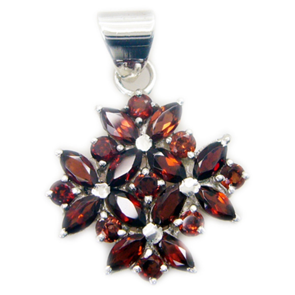 Riyo Real Gemstones Multi Shape Faceted Red Garnet 925 Silver Pendants gift for children day