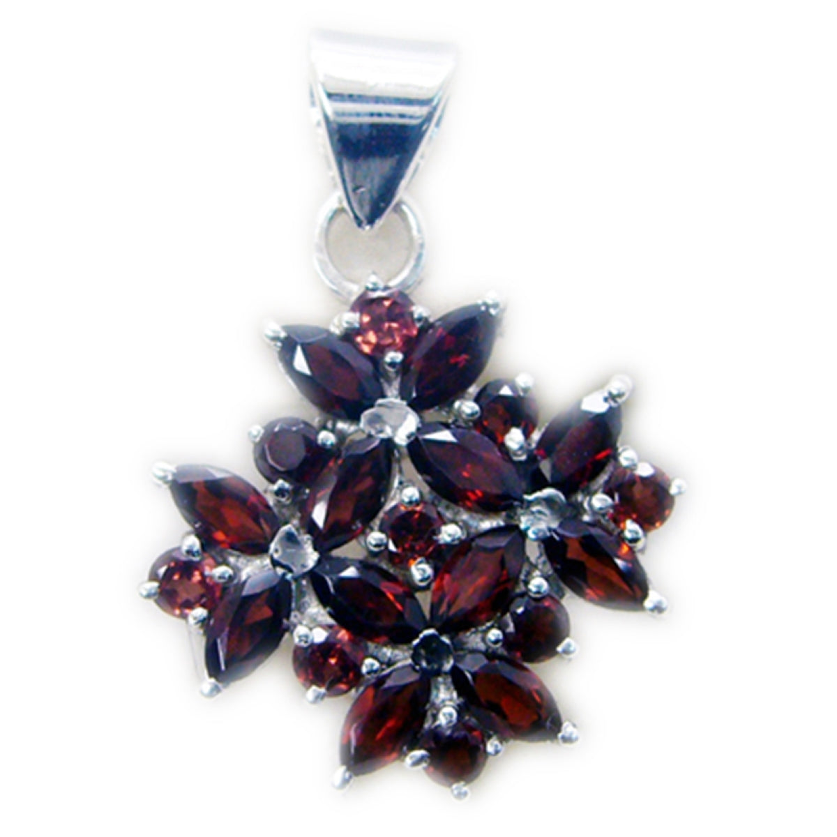 Riyo Real Gemstones Multi Shape Faceted Red Garnet 925 Silver Pendants gift for children day