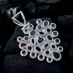 Riyo Real Gemstones Multi Shape Faceted Red Garnet Solid Silver Pendant gift for st. patricks day