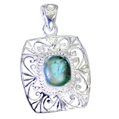 Riyo Real Gemstones Octogon Cabochon Blue Turquoise 925 Sterling Silver Pendant gift for valentine's day
