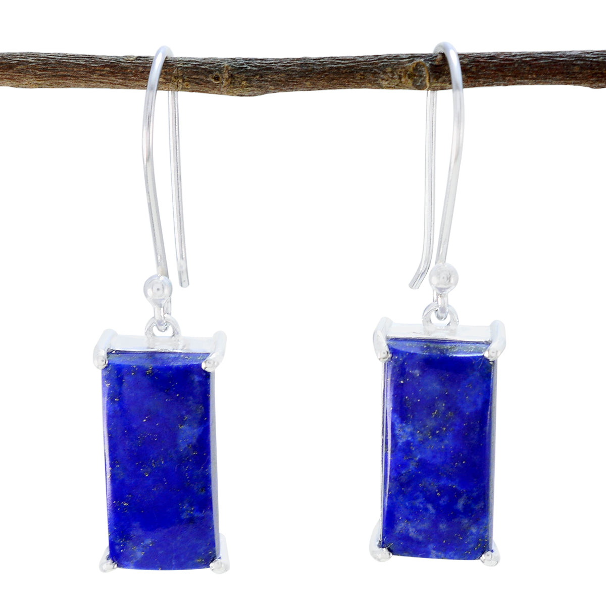 Riyo Real Gemstones Octogon Cabochon Nevy Blue Lapis Lazuli Silver Earrings gift for mother's day