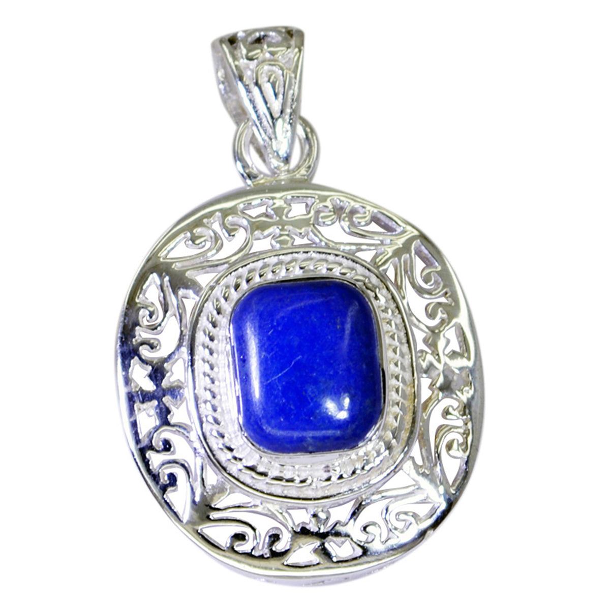 Riyo Real Gemstones Octogon Cabochon Nevy Blue Lapis Lazuli Solid Silver Pendants gift for mom