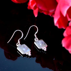 Riyo Real Gemstones Octogon Cabochon White Rainbow Moonstone Silver Earrings gift for daughter's day
