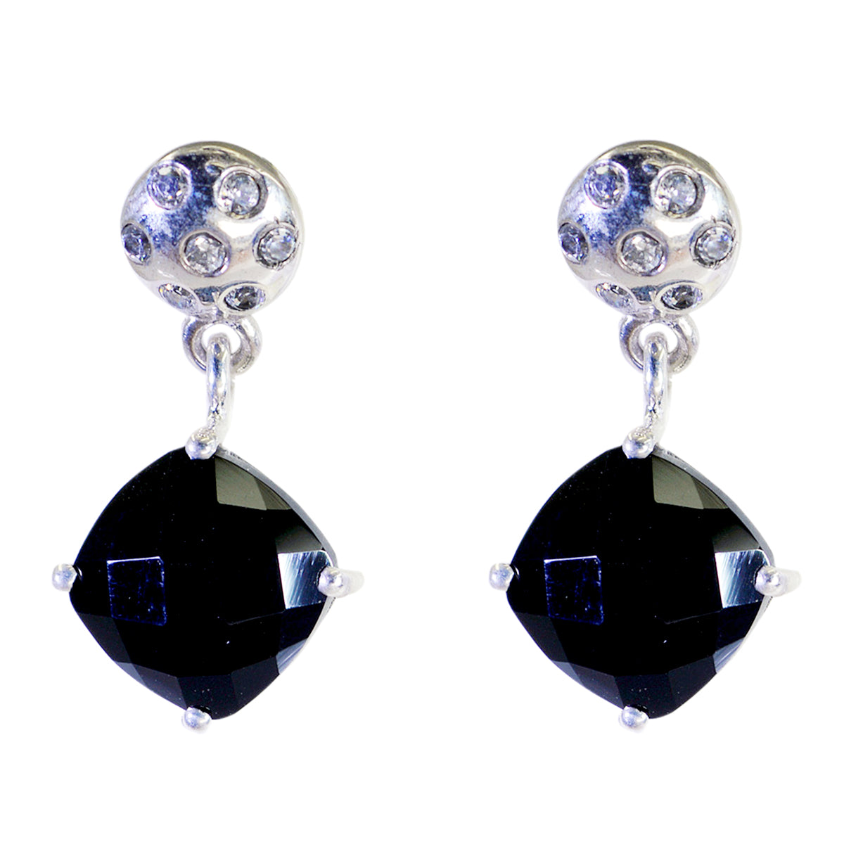 Riyo Real Gemstones Octogon Checker Black Onyx Silver Earrings christmas day gift