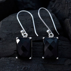 Riyo Real Gemstones Octogon Checker Black Onyx Silver Earrings new years day gift