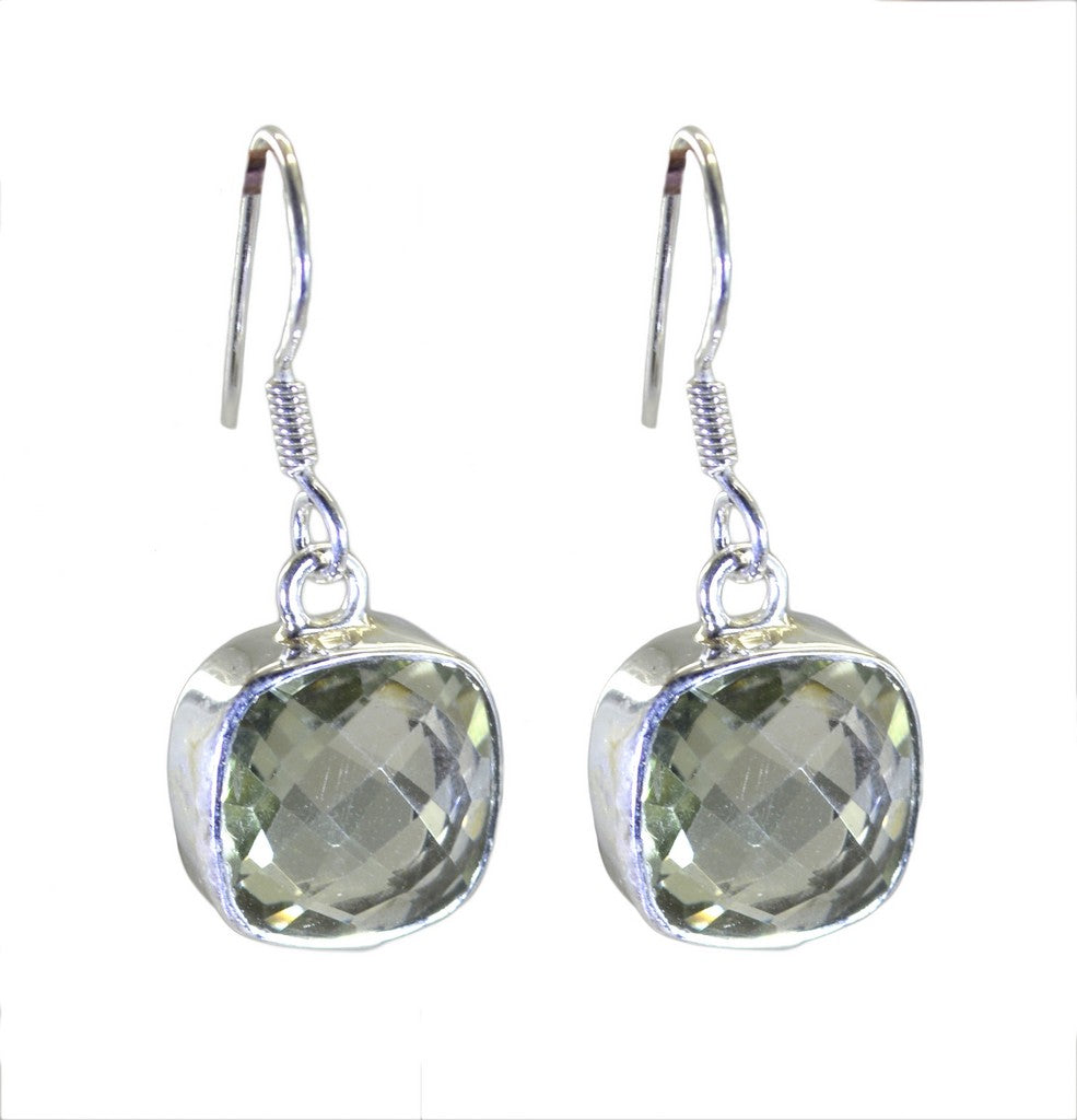 Riyo Real Gemstones Octogon Checker Green Amethyst Silver Earrings anniversary day gift
