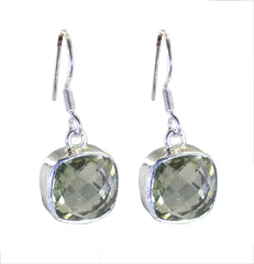 Riyo Real Gemstones Octogon Checker Green Amethyst Silver Earrings anniversary day gift