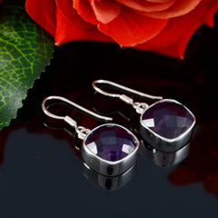Riyo Real Gemstones Octogon Checker Purple Amethyst Silver Earring gift for sister