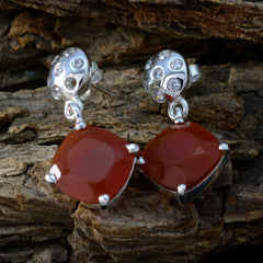 Riyo Real Gemstones Octogon Checker Red Onyx Silver Earrings gift for girlfriend