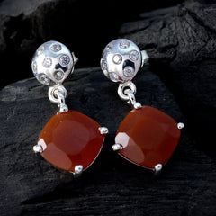 Riyo Real Gemstones Octogon Checker Red Onyx Silver Earrings gift for girlfriend