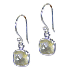 Riyo Real Gemstones Octogon Checker Yellow Citrine Silver Earrings gift for mother's day