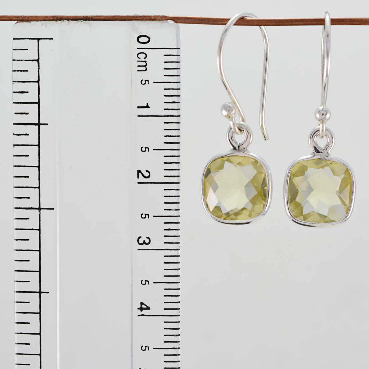 Riyo Real Gemstones Octogon Checker Yellow Lemon Quartz Silver Earrings labour day gift