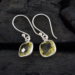 Riyo Real Gemstones Octogon Checker Yellow Lemon Quartz Silver Earrings labour day gift