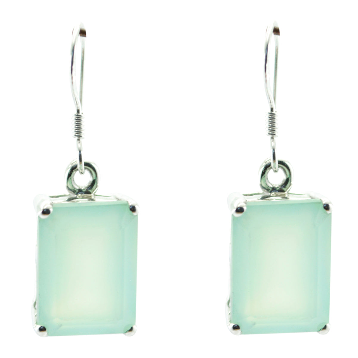 Riyo Real Gemstones Octogon Faceted Aqua Chalcedoy Silver Earrings gift for thanks giving