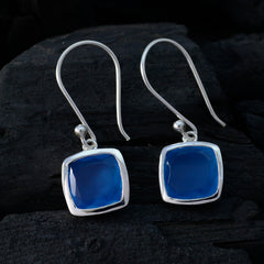 Riyo Real Gemstones Octogon Faceted Blue Chalcedony Silver Earring gift for graduation