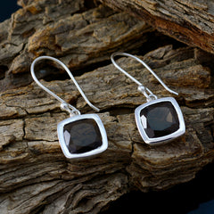 Riyo Real Gemstones Octogon Faceted Brown Smokey Quartz Silver Earrings gift for wedding