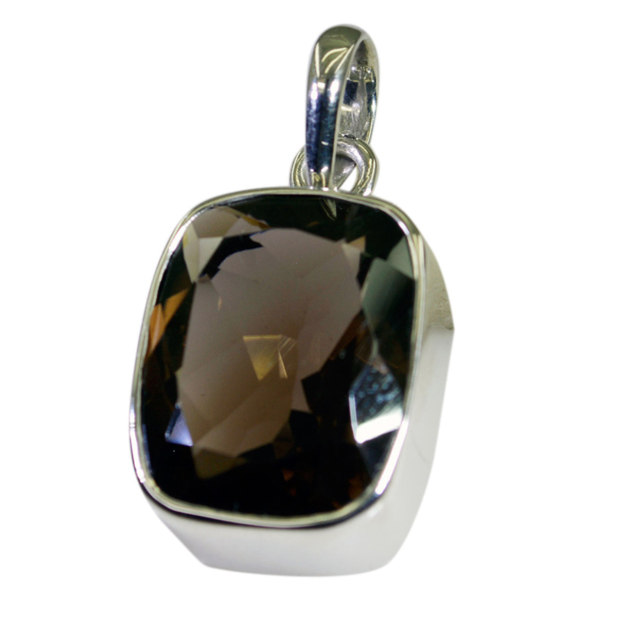 Riyo Real Gemstones Octogon Faceted Brown smoky quartz Solid Silver Pendant gift fordaughter day