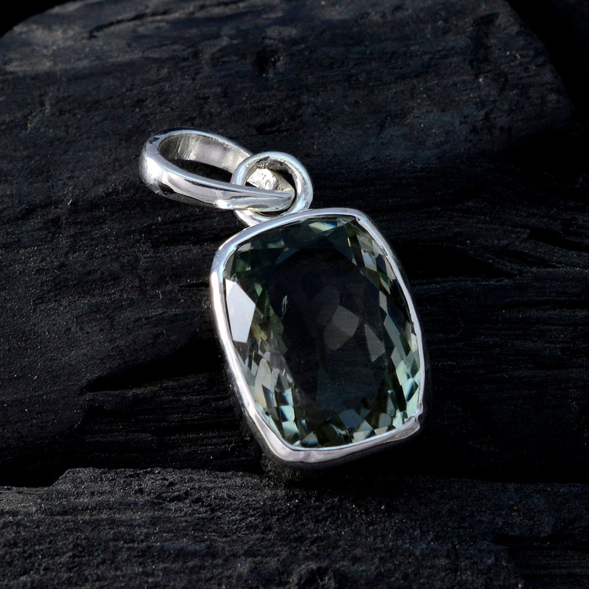 Riyo Real Gemstones Octogon Faceted Green Green Amethyst Sterling Silver Pendant independence day gift