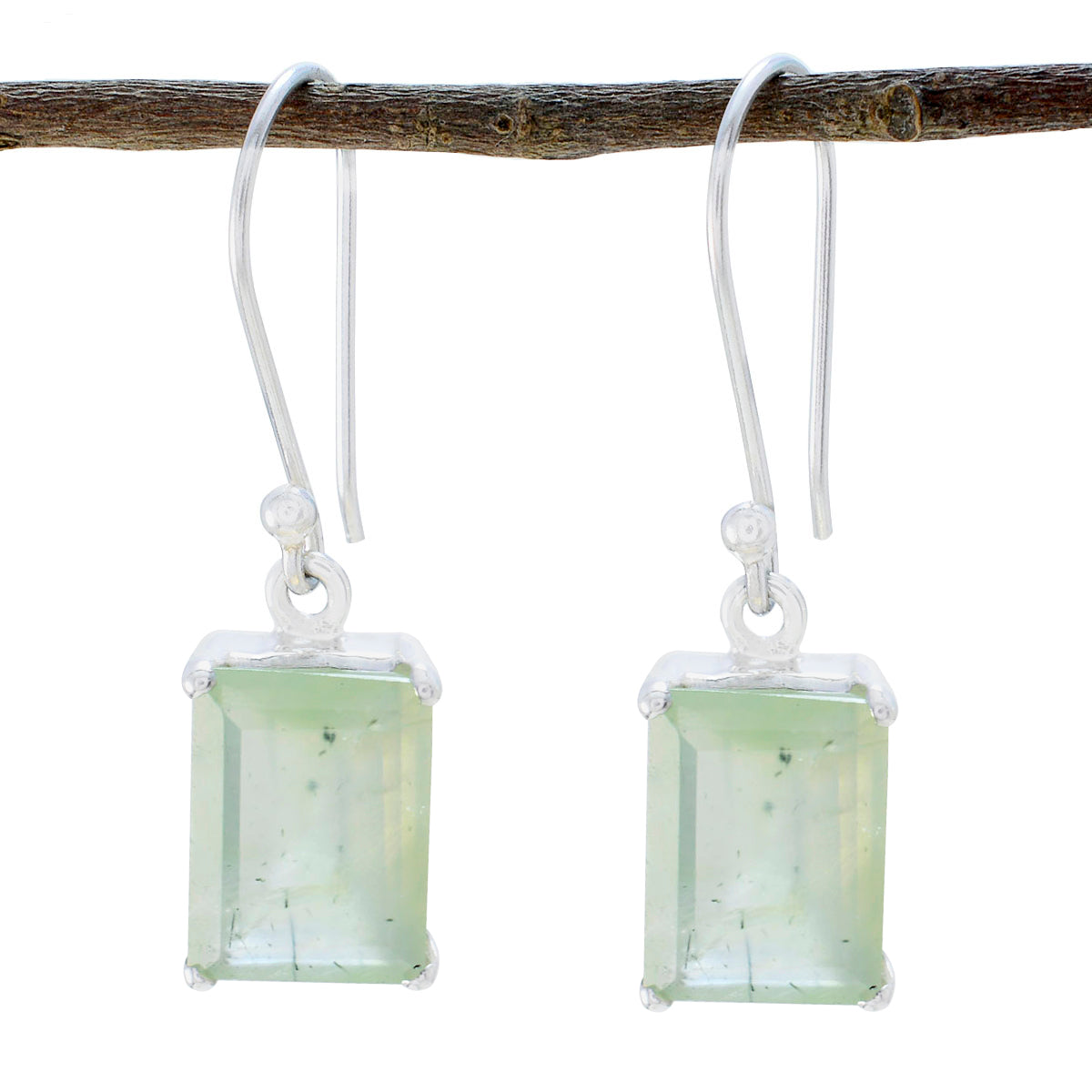 Riyo Real Gemstones Octogon Faceted Light Green Prehnite Silver Earrings gift for women