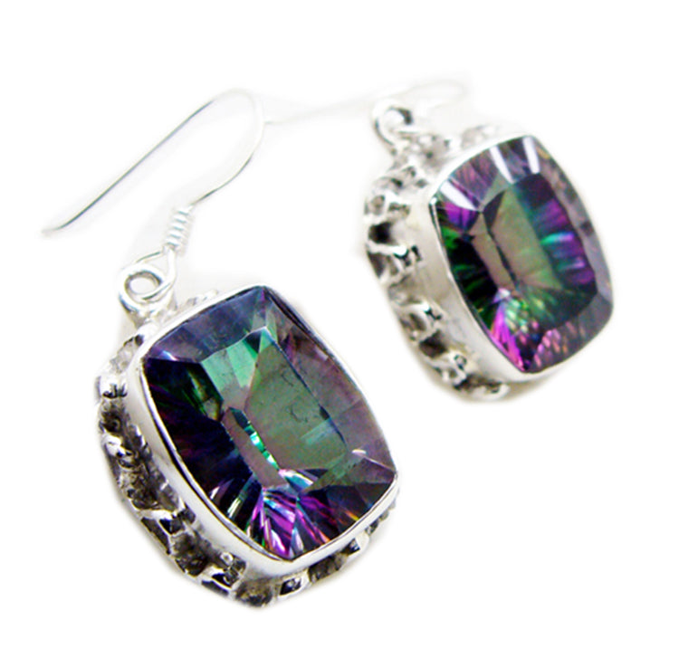 Riyo Real Gemstones Octogon Faceted Multi Mystic Quartz Silver Earring gift for b' day